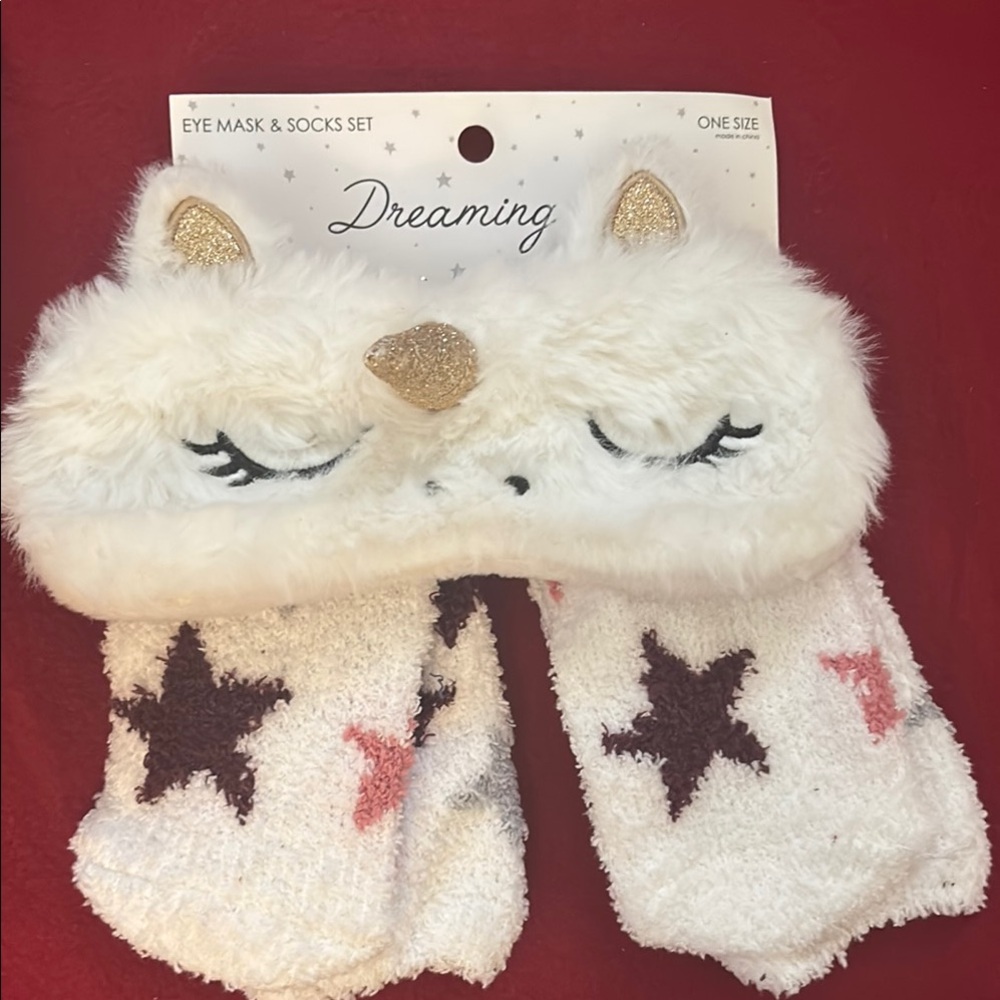 White and Gold Kids Eye Mask & Socks Set
